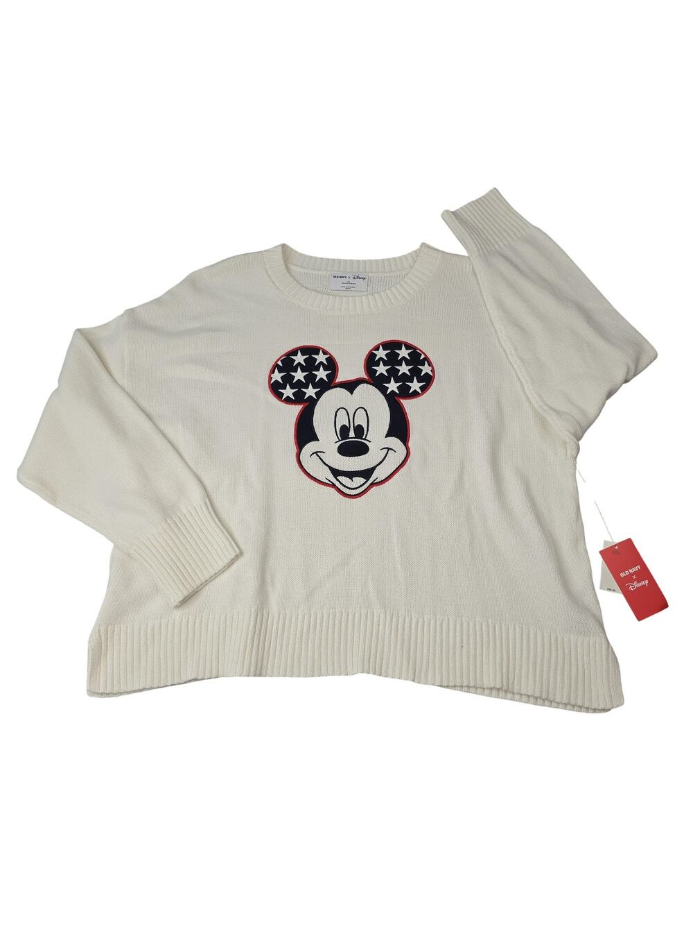 Old Navy X Disney Sweater Womens XL Mickey Mouse USA Stars 4th of July Patriotic